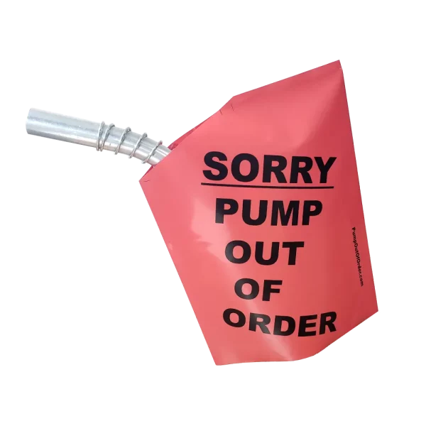 red pump out of order service nozzle cover bag