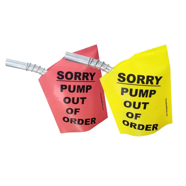 red yellow pump out of order service nozzle cover bag